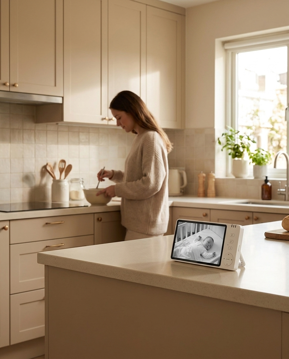 Florescer F1 Pro: Monitor de Bebé com Ecrã Próprio 5", Visão Noturna e Rotação Remota